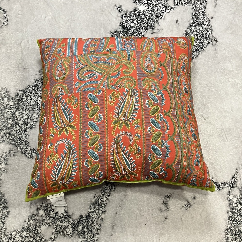 Pottery Barn Paisley Couch‎ Throw Pillow Coral Teal Green 20x20 Insert